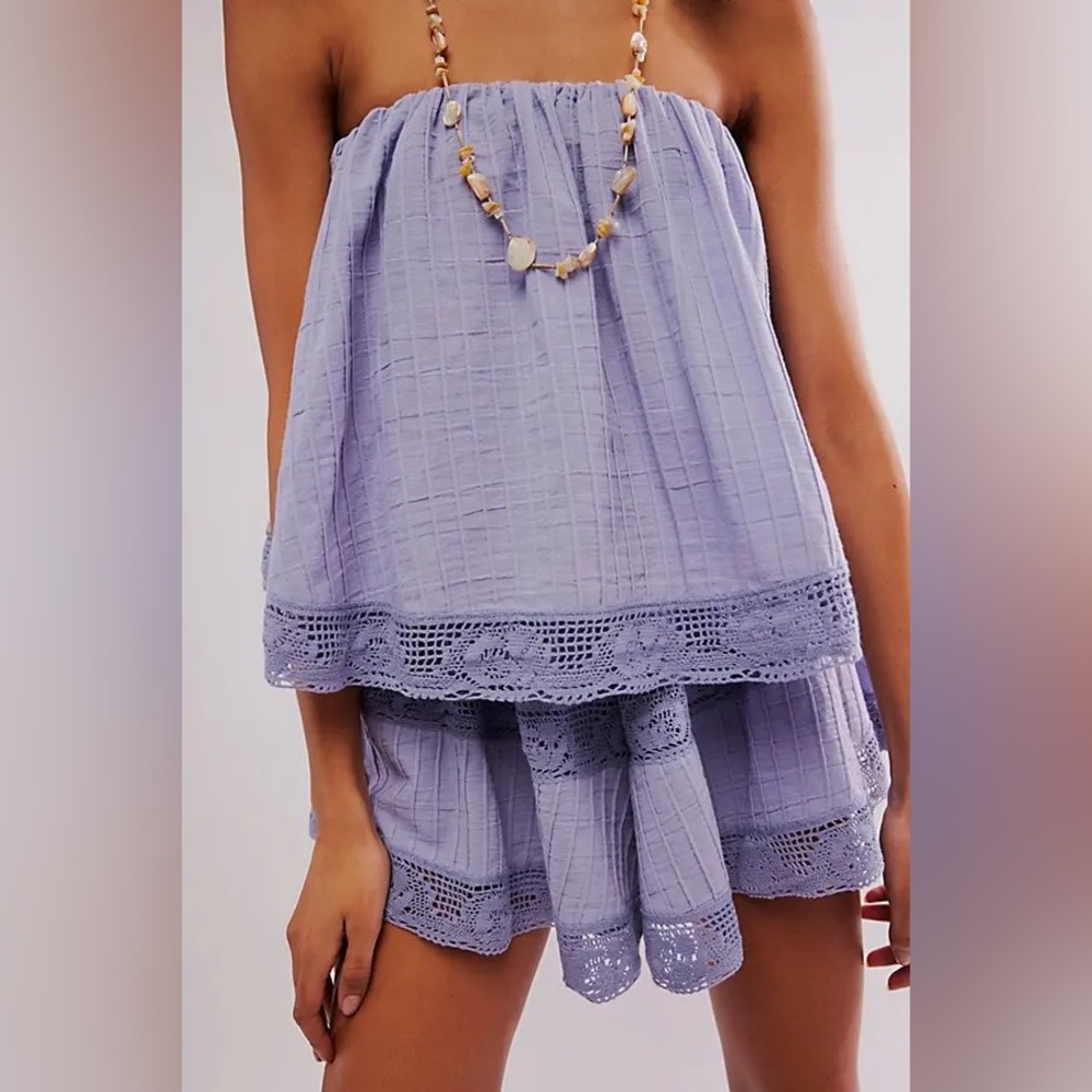 Free People Lavender Tiered Strapless Romper - Picture 2 of 6